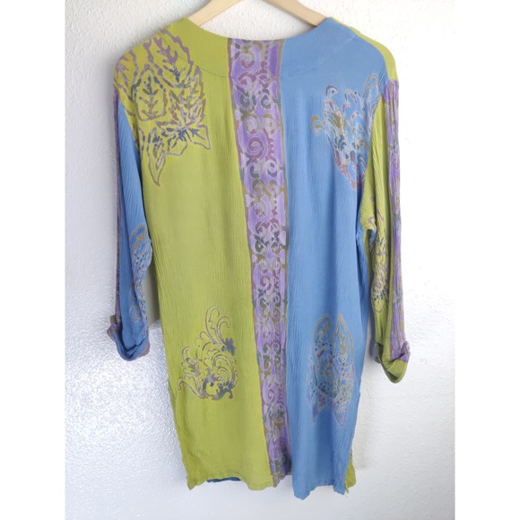 3/$20 Soft Surroundings Green Blue Purple Rayon One Button Duster Cardigan Top S - Picture 5 of 8